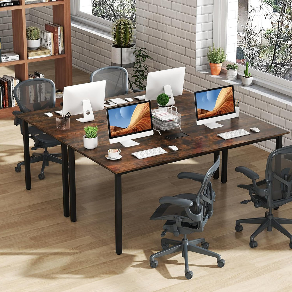 Giantex 6 FT Conference Table for 8-10 People, Modern 71' L x 35.5' W Large Meeting Table with Metal Frames, Rectangle Conference Room Table with Cable Grommet for Office, Boardroom, Rustic Brown