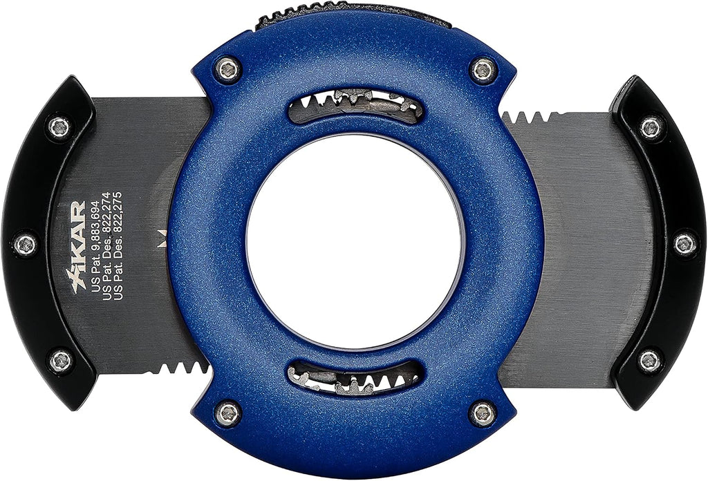 Xikar XO Double Guillotine Cigar Cutter, Dual Stainless Steel Blades, 64 RG, Black and Blue with Black Blades