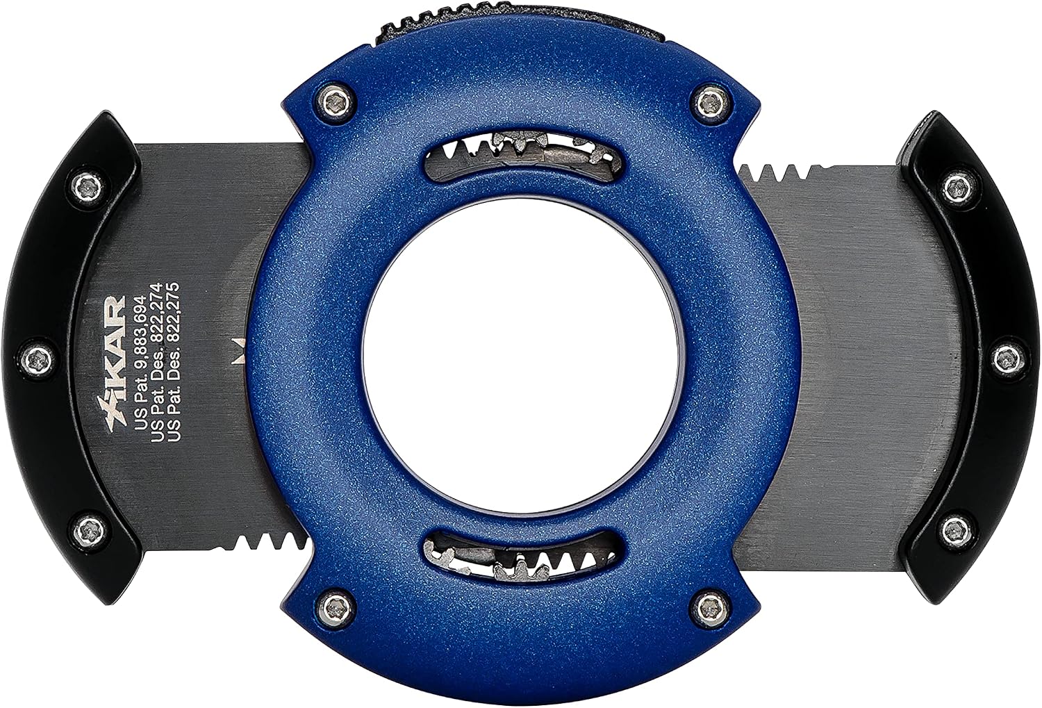 Xikar XO Double Guillotine Cigar Cutter, Dual Stainless Steel Blades, 64 RG, Black and Blue with Black Blades