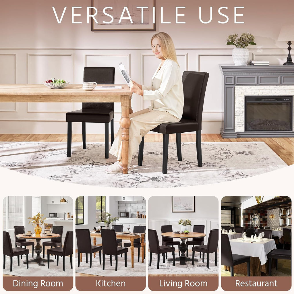 Yaheetech Dining Chairs Set of 6 Faux Leather Modern Dining Room Chairs with Rubberwood Legs and Padded Seat for Kitchen/Living Room/Restaurant, Dark Brown