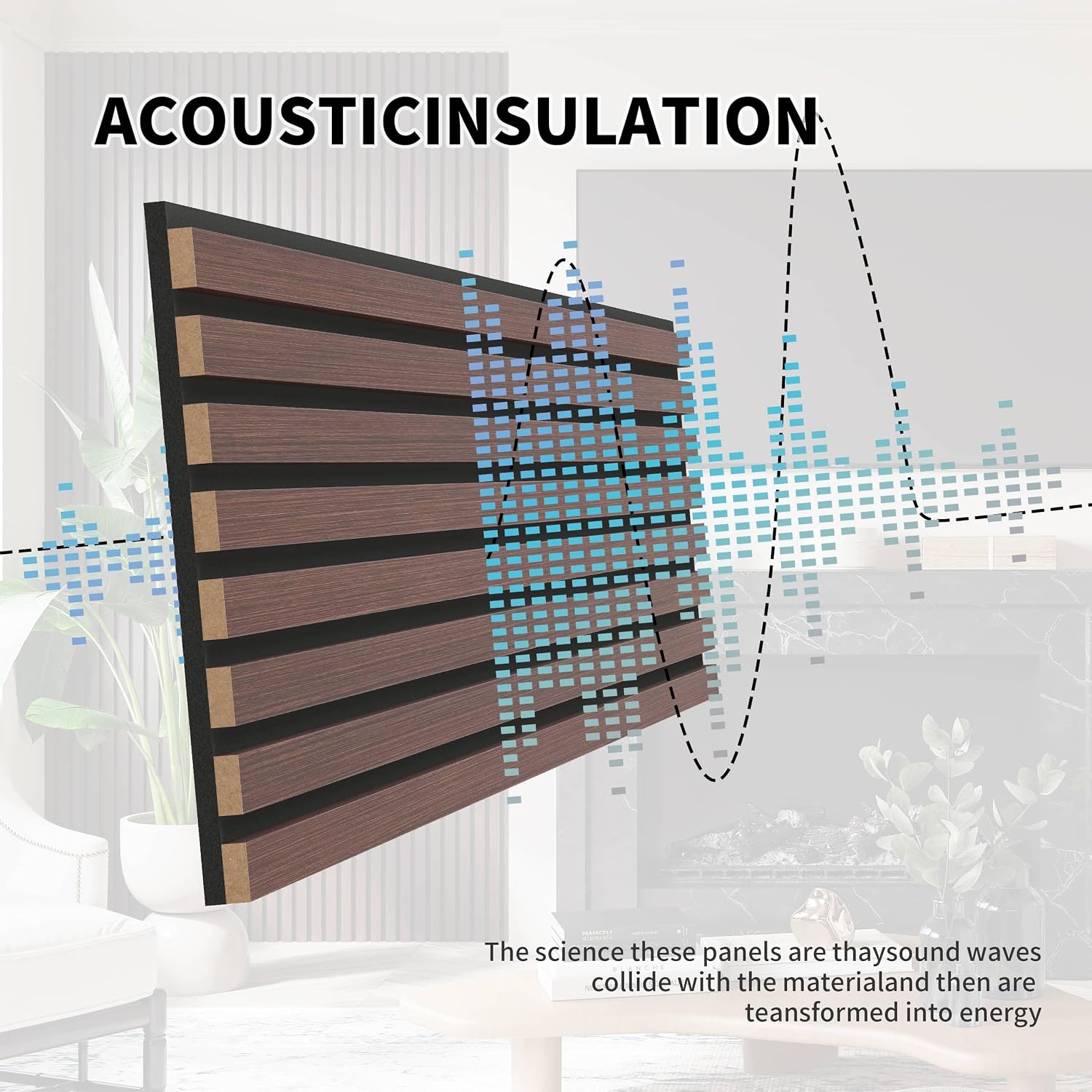 POHARE Wood Slat Wall Panels, 2 Pack Accent Decorative Acoustic Wood Slats for Wall and Ceilings, Acoustic Panels for Interior Wall Décor on Felt Back Board, Walnut, 8 x 1 ft