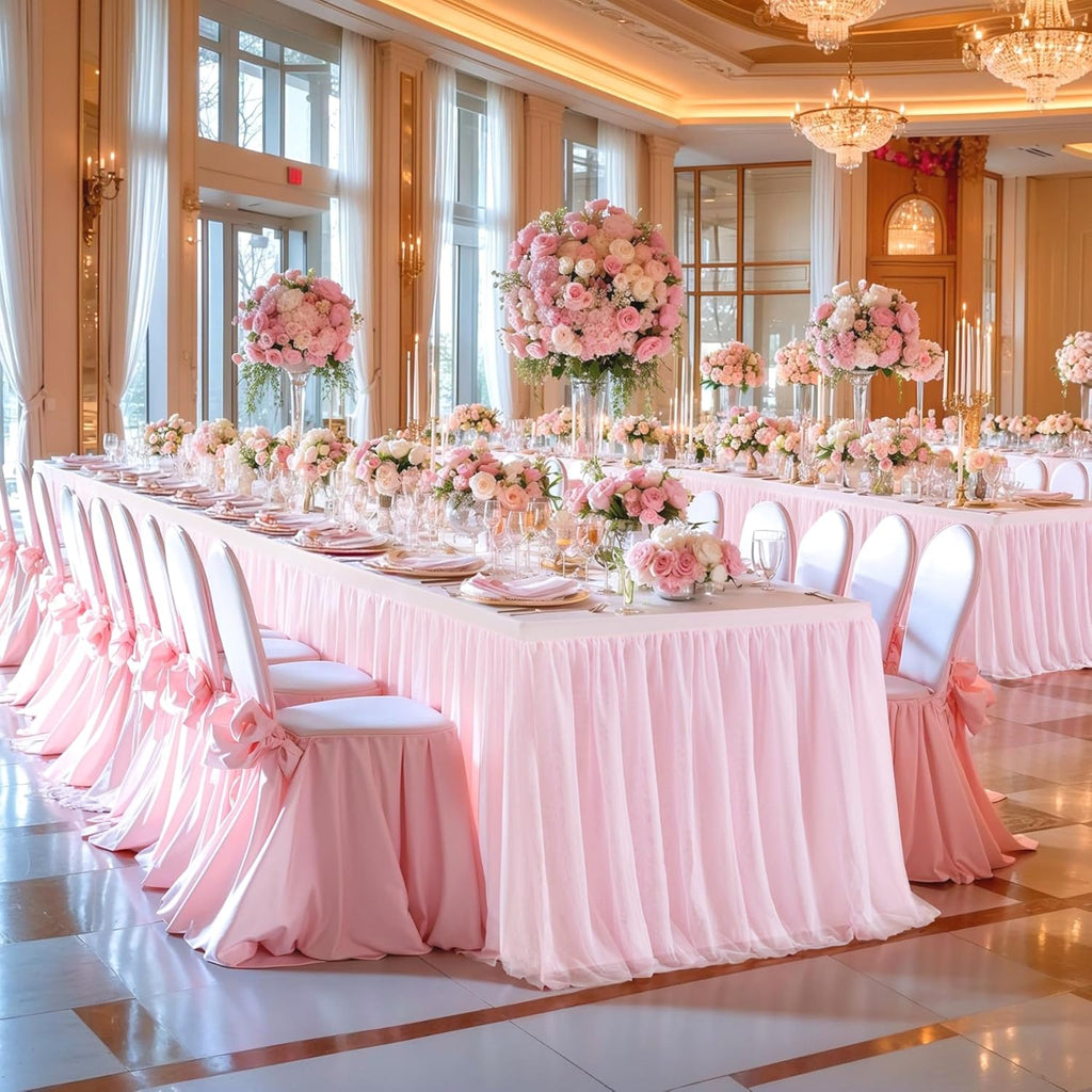 Wish Care 6 Pack Pink Tulle Tablecloth for 6 Foot Rectangle Tables Ruffle Stretch Fitted Table Cloths Wrinkle Free Table Cover with Tutu Skirt for Party Wedding Girls Birthday Baby Bridal Shower Cake