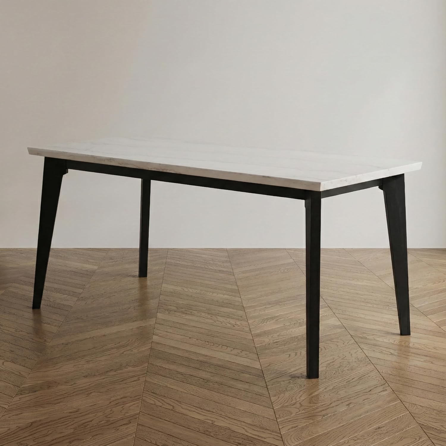 Furniture of America Isolde Contemporary 70-inch Marble Top Rectangular Counter Height Dining Table with Tapered Legs, Easy Assembly for Home Kitchen, Living Room, Dinettes, Black and White