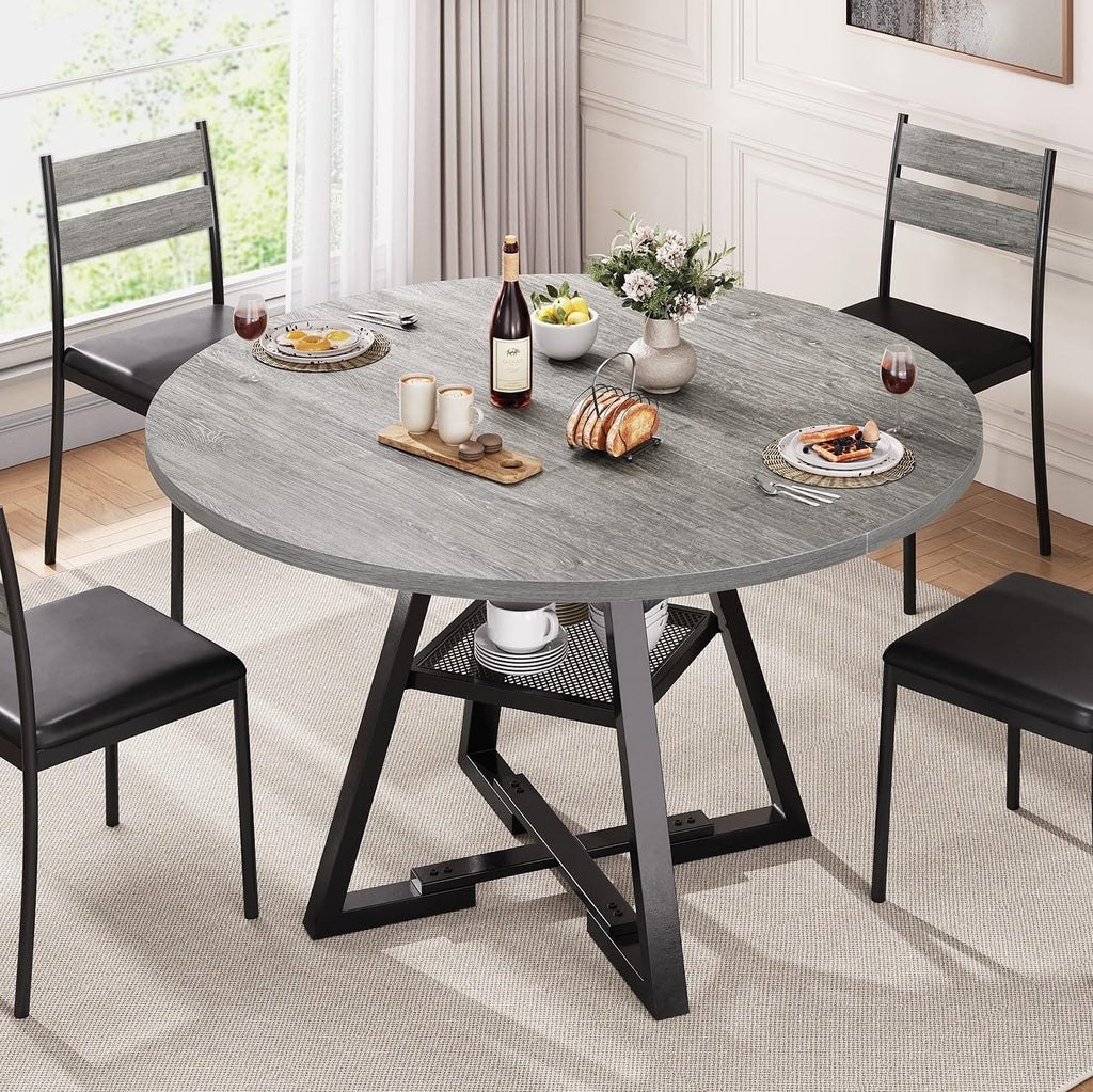 Jocoevol Round Dining Table for 4,Kitchen Dining Room Circle Dinner Pedestal Table,Space Saving Wood Kitchen & Dining Room Furniture, 42In,Grey