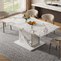 HOMISSUE 70' Faux Marble Dinner Table，Rectangle Modern White Dining Table for 6-8 People，Large Kitchen Furniture Table with Sturdy Base for Dining Room, Living Room, White