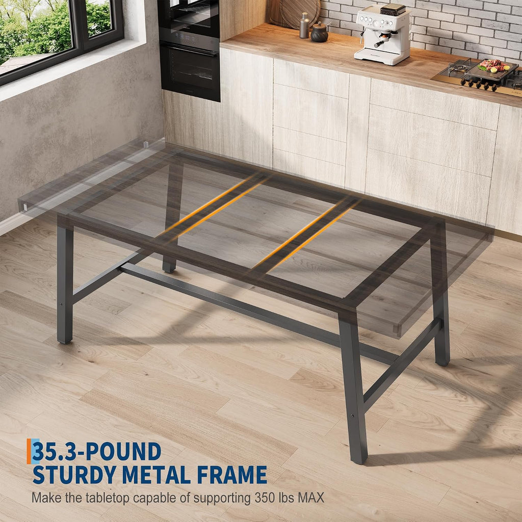 GarveeHome Industrial Dining Table for 6-8 People, 70.87' Long Large Kitchen Table with Sturdy Metal Frame, Rectangular Counter for Dinner, Kitchen, Dining Room (Black, 71' Non-extendable)