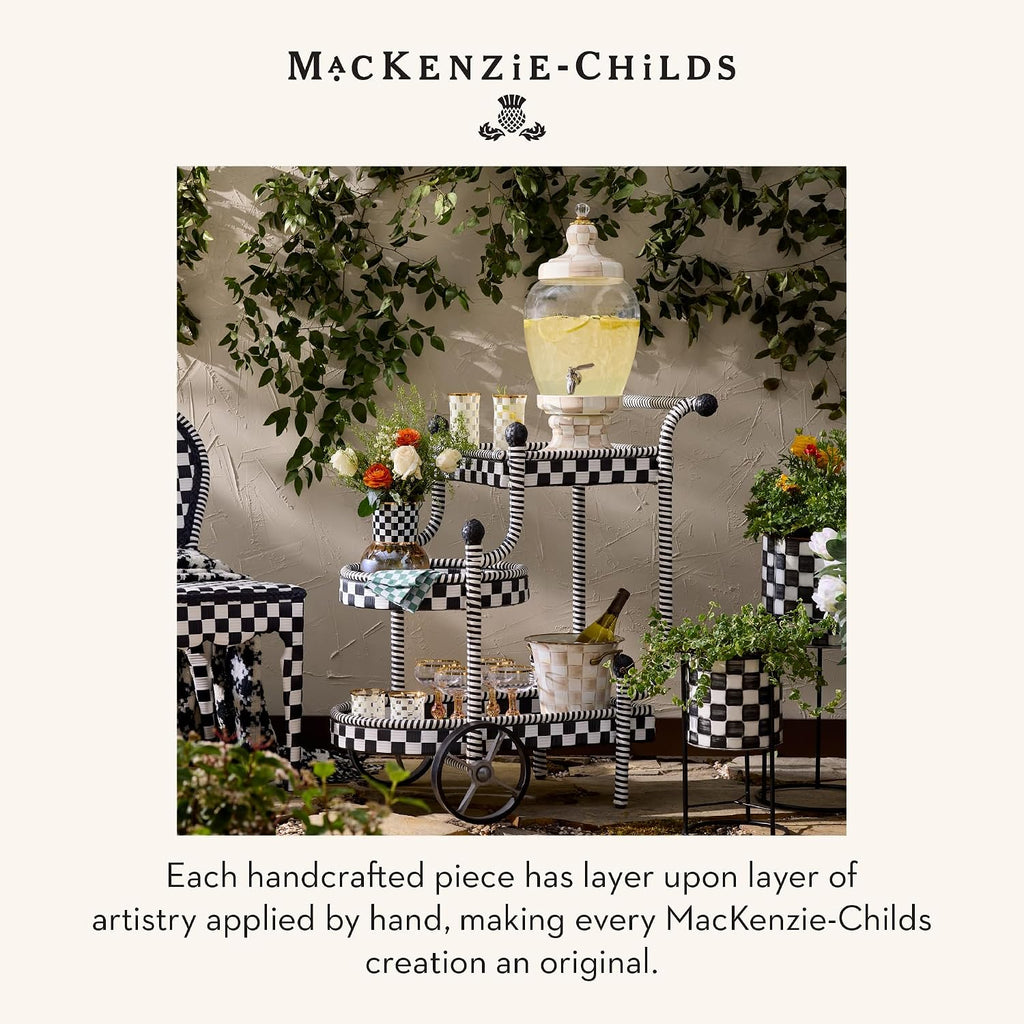 MACKENZIE-CHILDS Pedestal Vase, Decorative Centerpiece and Flower Holder, Black-and-White Courtly Check