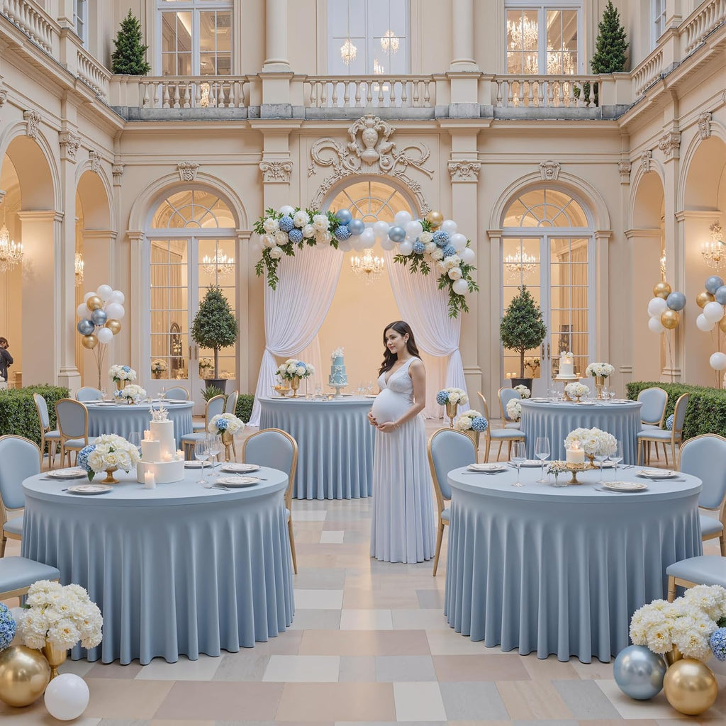 Outpain 6 Pack Dusty Blue Spandex Tablecloth for 60in/5FT Round Tables,Stretchy 120inch Fitted Round Table Cloths, Wrinkle Free Tablecloth with Skirt for Wedding, Graduation & Banquet