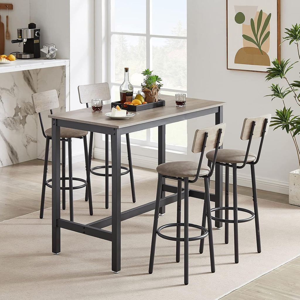 KIVENJAJA Bar Table and Chairs Set for 4, 5-Piece Rectangle Pub Bistro Table and PU Upholstered Stools with Backrest, Counter Height Dining Table Set for Kitchen Breakfast Nook Restaurant, Grey