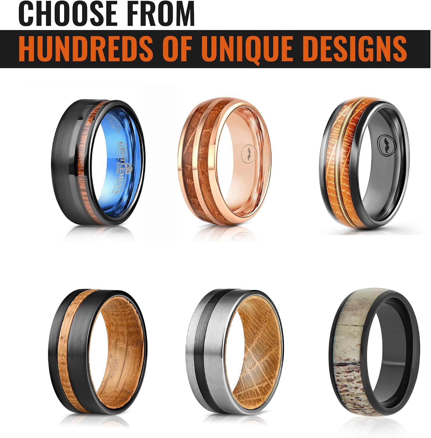Gentlemen's Bands Black Wedding Band for Men | Hammered Tungsten Rings for Men With Deer Antler Inlay, 8mm | Includes Silicone Band, Walnut Box, and Leather Pouch Gift Set | Engagement, Promise Ring