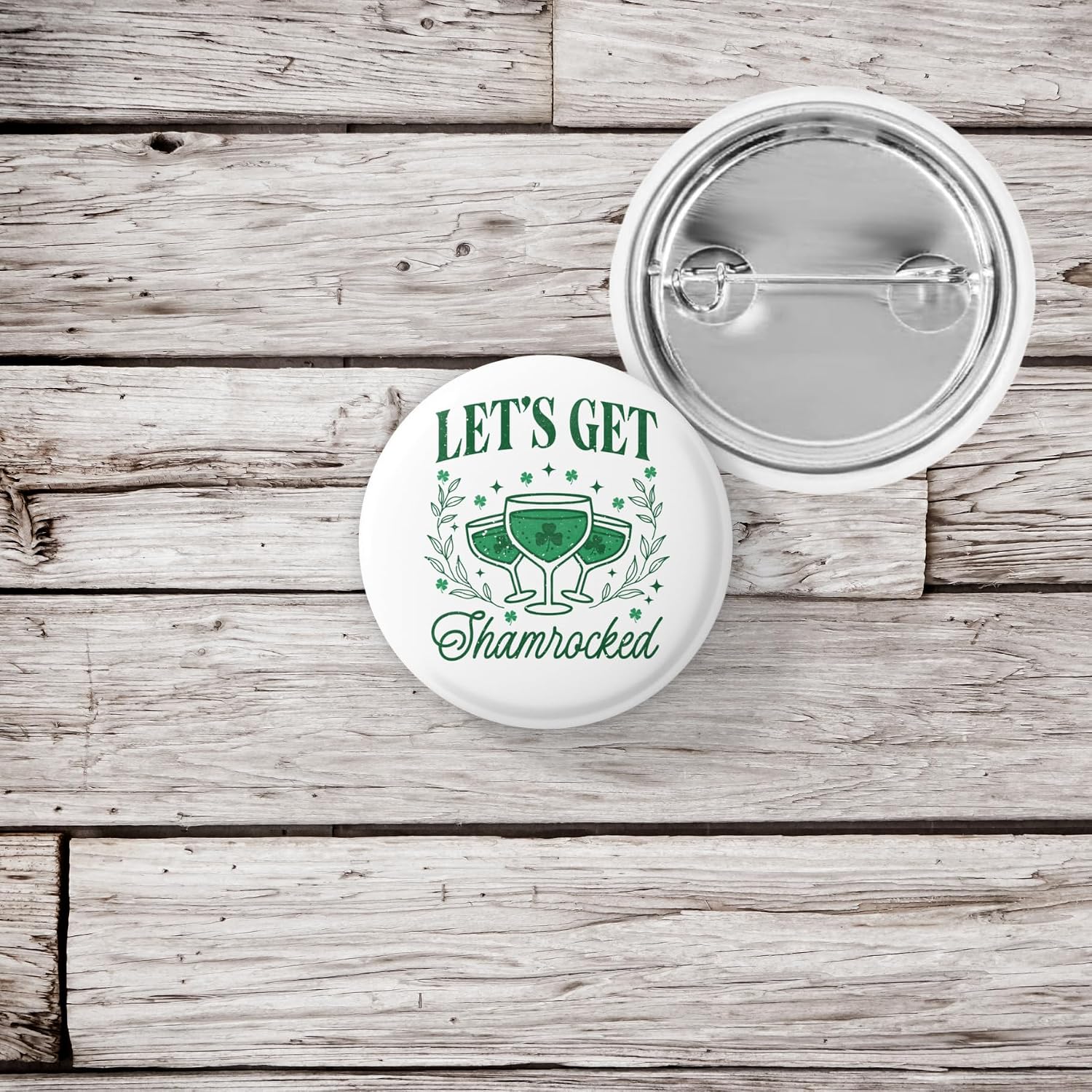 Let's Get Shamrocked Pin Back Button – Funny St Patrick's Day Drinking Badge – Irish Bar Crawl Party Lapel Pin – Green Cocktail Outfit Accessory, Shamrock Drink Party Favor – Pub Crawl, Bachelorette Trip