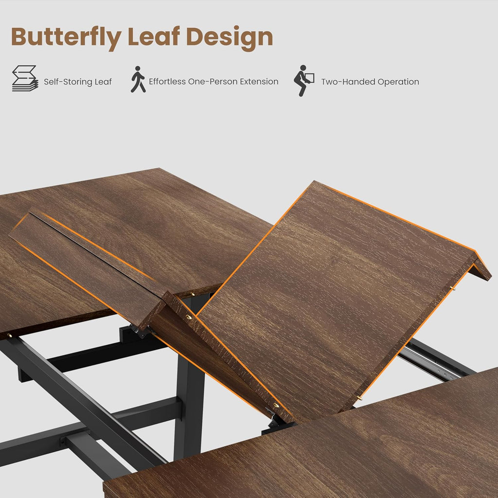 GarveeHome 63-83' Extendable Dining Table, Industrial Rectangular Dining Room Table for 6-8 People, Expandable Kitchen Table with Heavy Duty Metal Frame for Dining Room, Kitchen & Parties, Brown