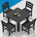 SERWALL Outdoor Dining Set for 4, HDPE Square Table and Chairs Set All Weather Patio Dining Set with 4 Armless Chairs for Patio, Black