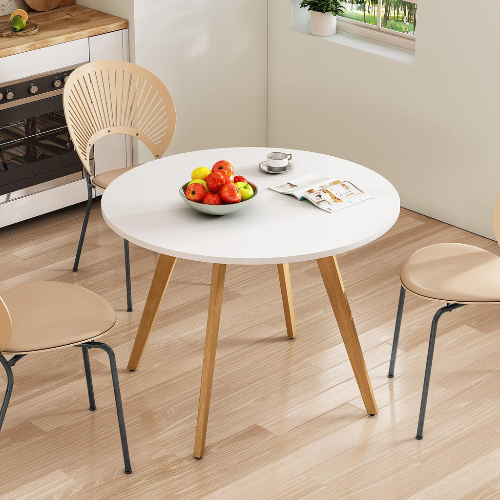 Small Dining Table for 2, Round Kitchen Table with Soild Wooden Legs Mid Century Modern Table for Dinning Room, Living Room (31.5' W x 31.5' D x 30.03' H)