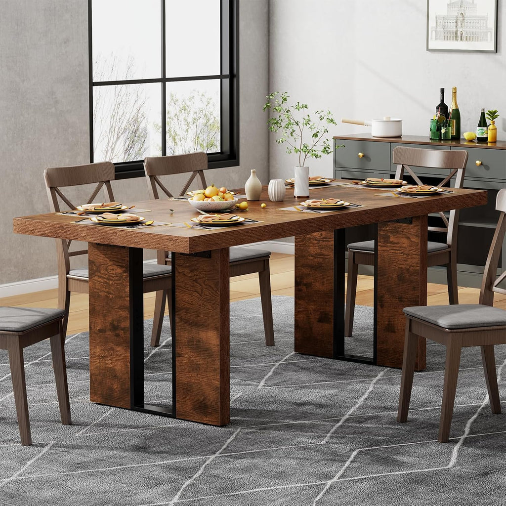 Loomie 70.8 Inch Dining Table, Rustic Farmhouse Kitchen Table for 6-8 People, Large Dinning Room Furniture Rectangle Dinner Table for Living Room, Apartment, Home Office, Rustic