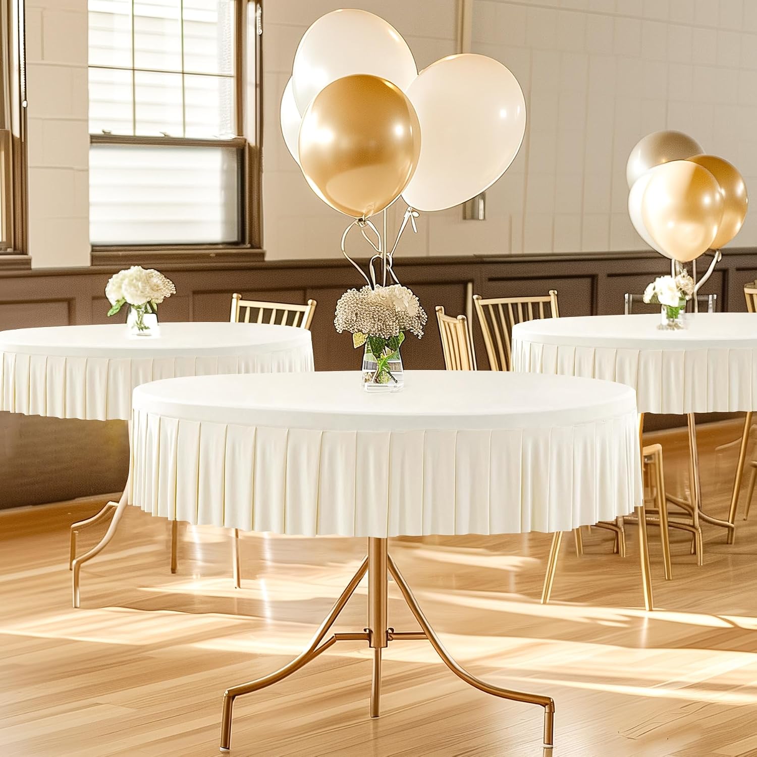 6 Pack Ivory Spandex Round Tablecloths for 72in Table, Stretchy Fitted 6FT Round Table Cloths, Wrinkle Free Table Cover with Skirt for Wedding Birthday Party Bridal Shower Banquet