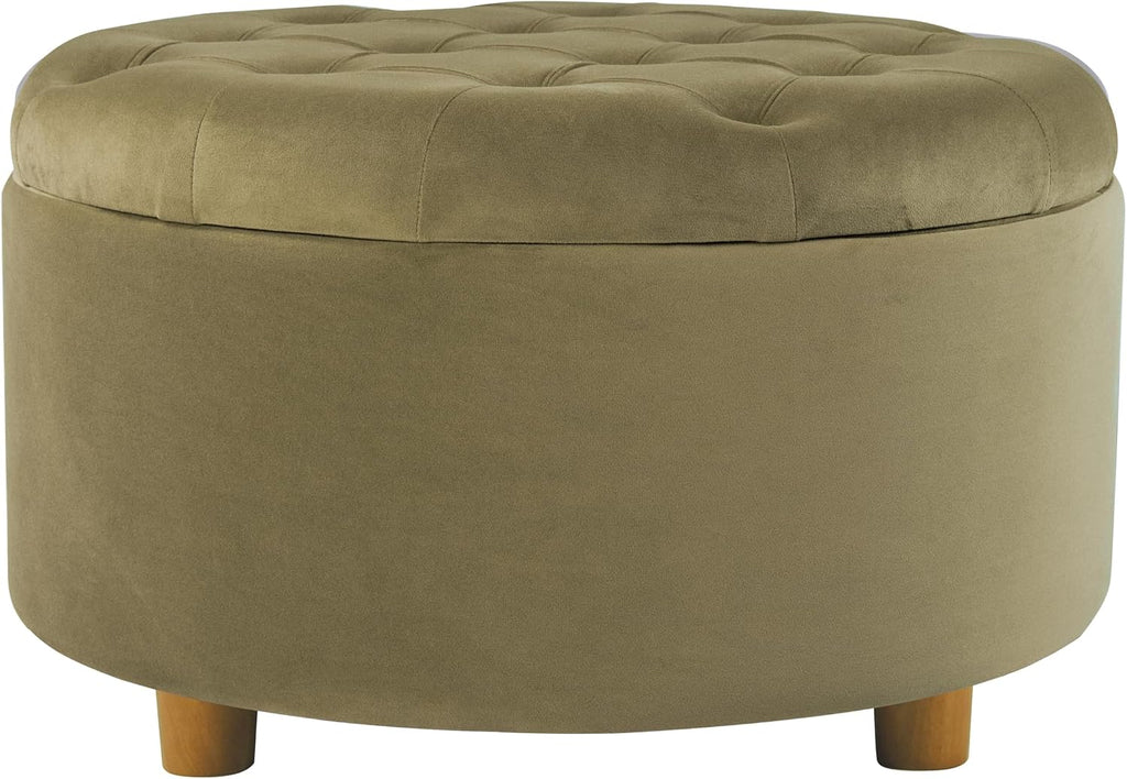 Homepop Home Decor | Button Tufted Velvet Round Storage Ottoman | Ottoman with Storage for Living Room & Bedroom, Light Sage Green Velvet