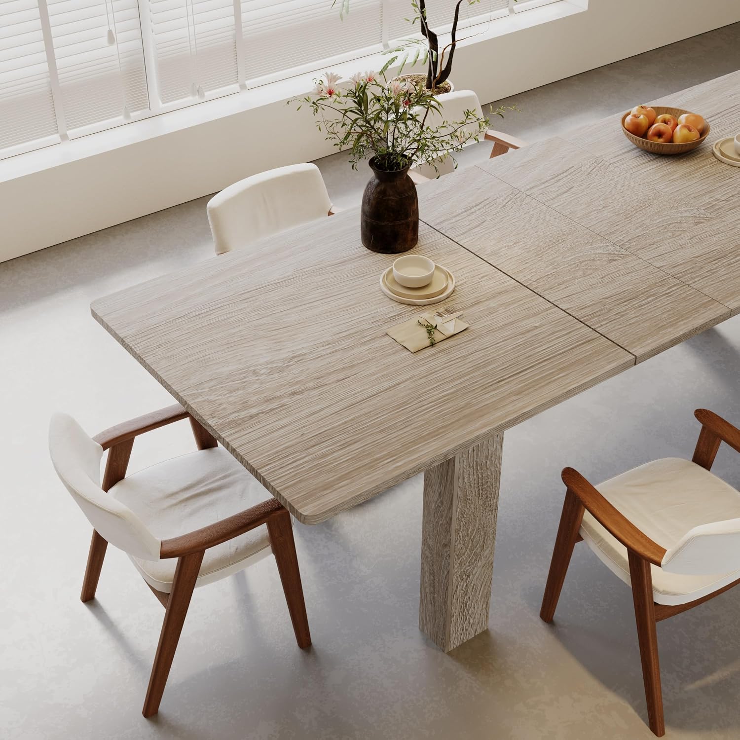 Extendable Dining Table for 6-10 Person, 55' to 86' Modern Dining Room Table, Rectangular Kitchen Table, Oak