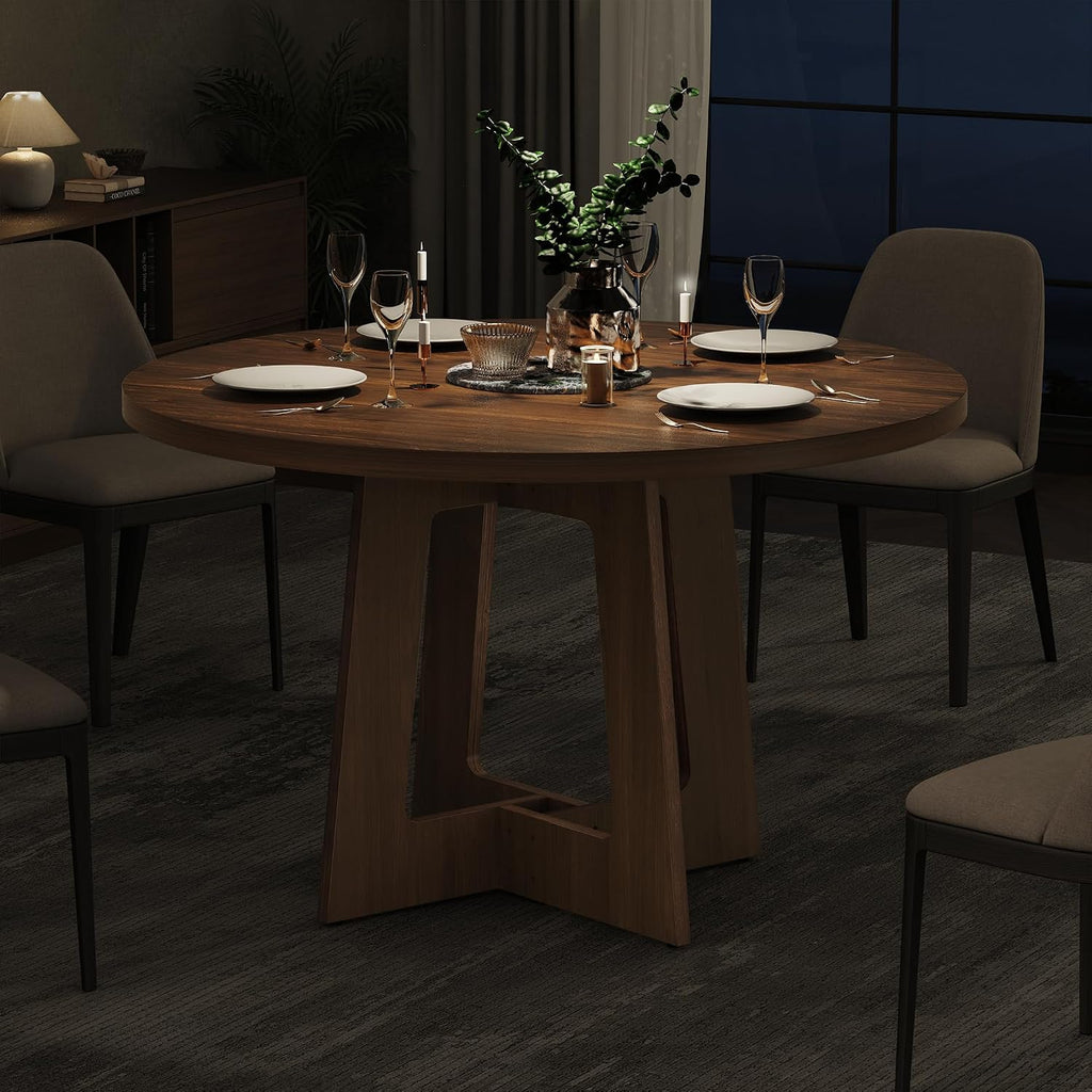 Round Dining Table for 4, Wooden Dining Room Table, Circle Kitchen Table for Home Dining Room Kitchen Living Room (Walnut Brown)