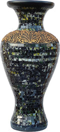 Floor Vase, 24 Inch Mosaic Vase – Tall Cylinder Made of Terracotta with Black, Green, and Gold Glass Mosaic Pieces – Handcrafted Decorative Home Décor Accent Piece for Bedroom, Living Room