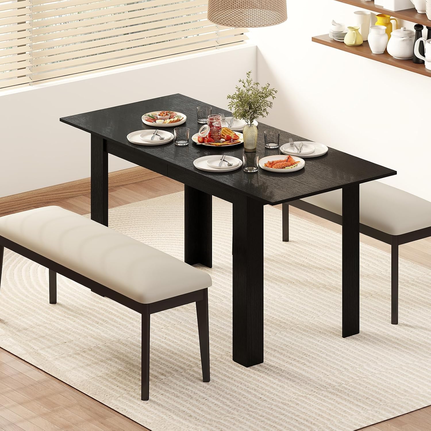 Giantex Extendable Dining Table for 4/6/8, 47'-62' Farmhouse Kitchen Table, Space-Saving Transformer Table for Dinette, Home Office, Living Room, Small Space (Black)