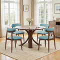 CHUN YI Dining Chairs Set of 4, Upholstered Solid Wood Dining Room Chairs, Mid Century Modern Fabric Kitchen Chairs with Ergonomic Curved Back, Blue (Only Chairs)