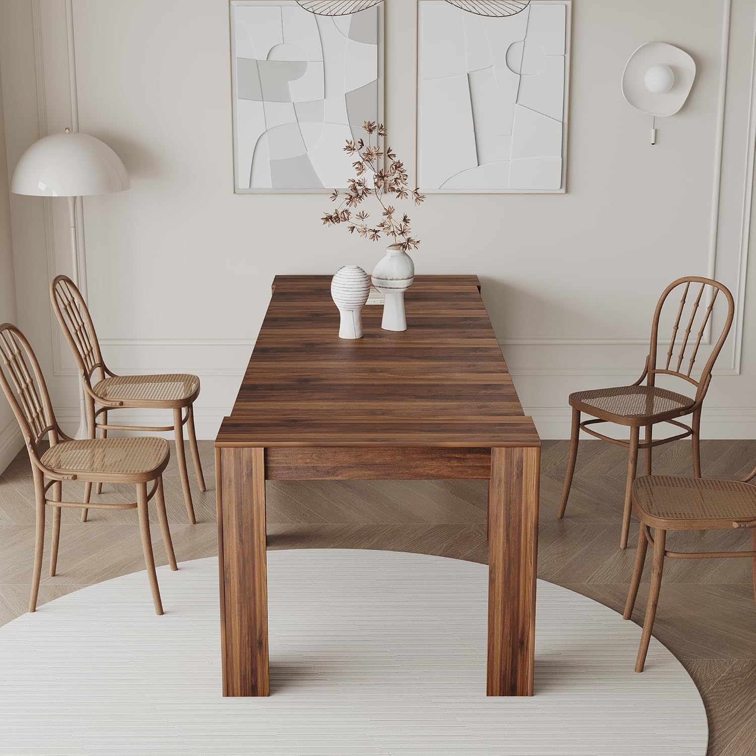 Extendable Dining Table, Transformer Folding Console Table for 10-12 People, Space Saving Dining Room Table for Apartments & Homes, Walnut