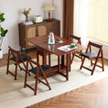 VINGLI Folding Dining Table Set Extendable Drop Leaf Solid Wood Foldable Table 5 Piece with 4 Chairs 2 Drawers and Wheels for Kitchen Space Saving,Walnut