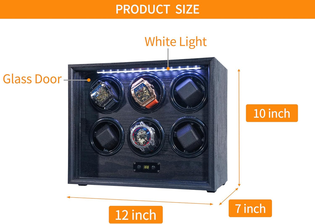 Watch Winder for 2/4/6/8 Automatic Watches, Watch Rotator for Rolex 15 Rotation Modes Display Box White Light, Watches Winder Case with USB-C Adapter, Present for Men Quiet Mabuchi Motor(≤5db)