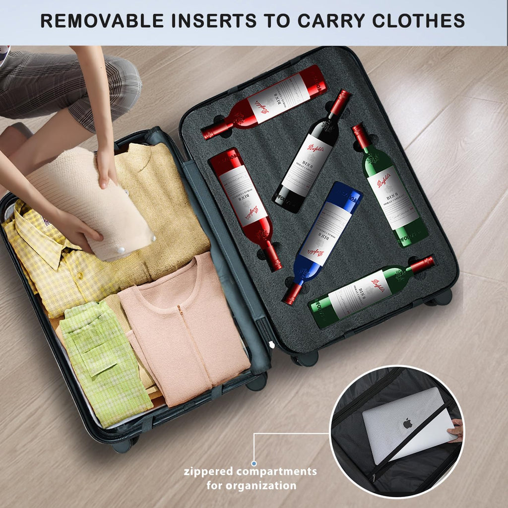 2025 Upgraded Wine Suitcase for Airplanes 12 Bottle, Thickened Wine Luggage for Airplane Travel with TSA Approved Lock and 360֯ Rotating Wheels, Wines Travel Suitcase with Removable Insert