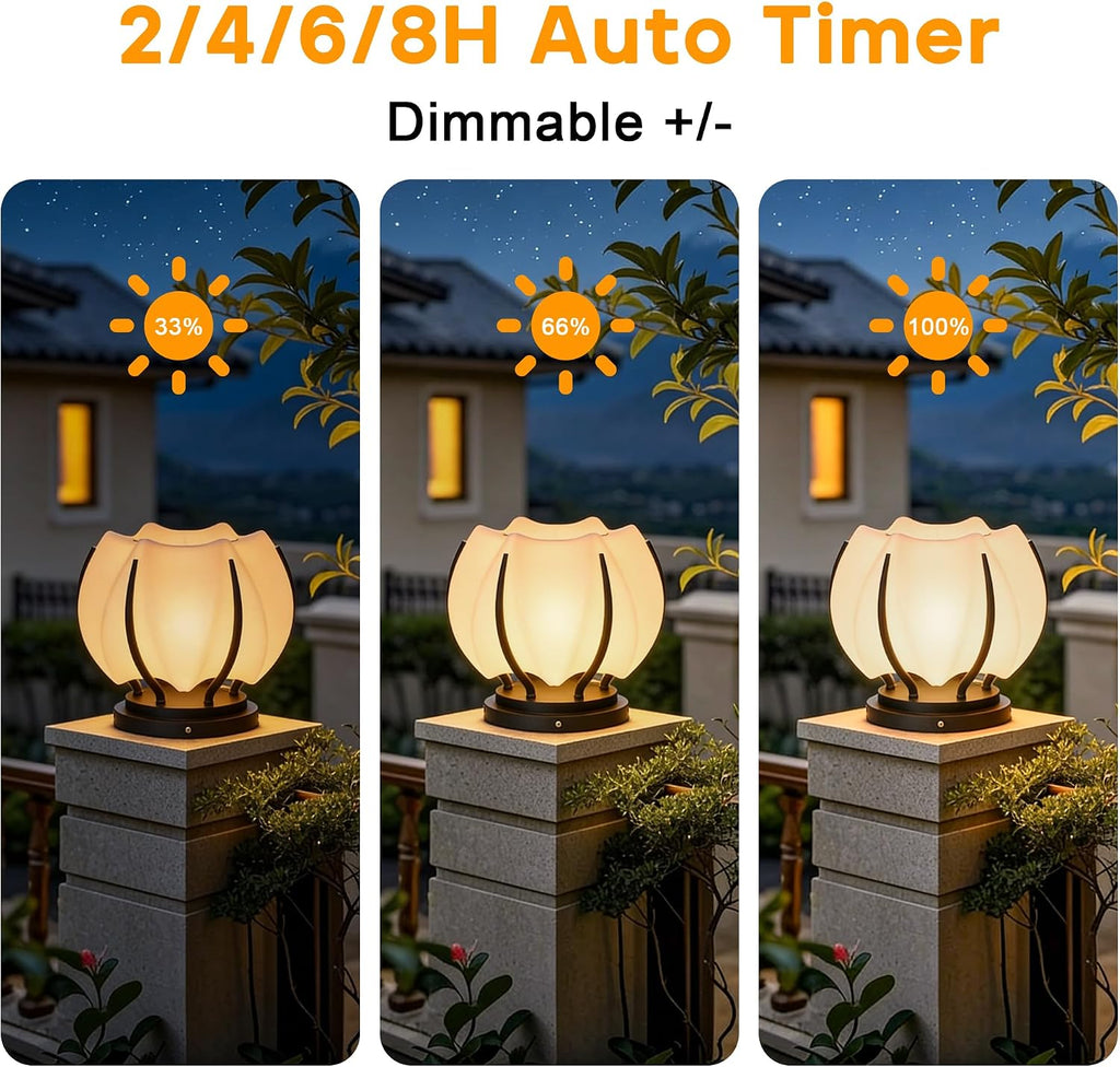 Solar Post Lights, IP54 Modern Pillar Light, Waterproof Column Lamp Outdoor, Dusk to Dawn Solar Post Cap Light with 3200K LED,Fence Deck Cap Lights for Garden Deck Patio Outside Lighting (Flower)