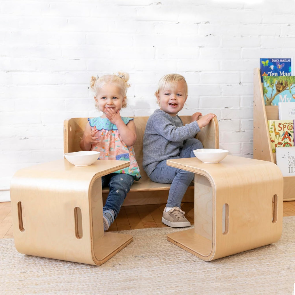 ECR4Kids Premium Bentwood Multipurpose Table and Chair Set, Kids Furniture, Natural, 3-Piece