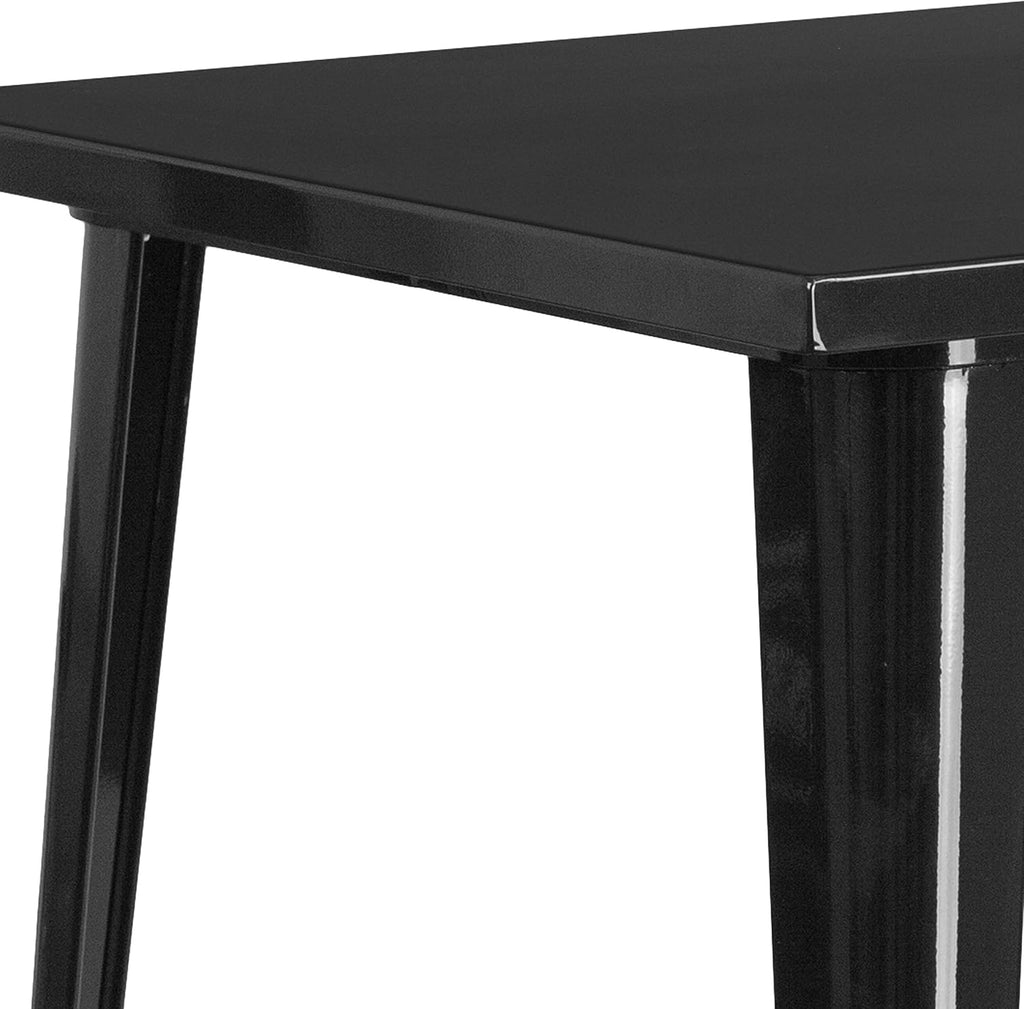 EMMA + OLIVER Commercial Grade 31.5' Square Black Metal Indoor-Outdoor Bar Height Table
