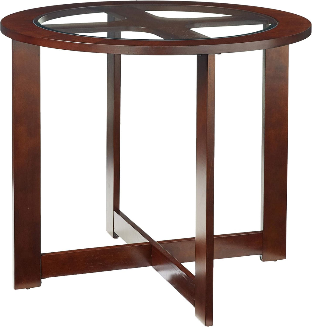 Roundhill Furniture Cylina Solid Wood Glass Top Round Dining Table with 4 Chairs