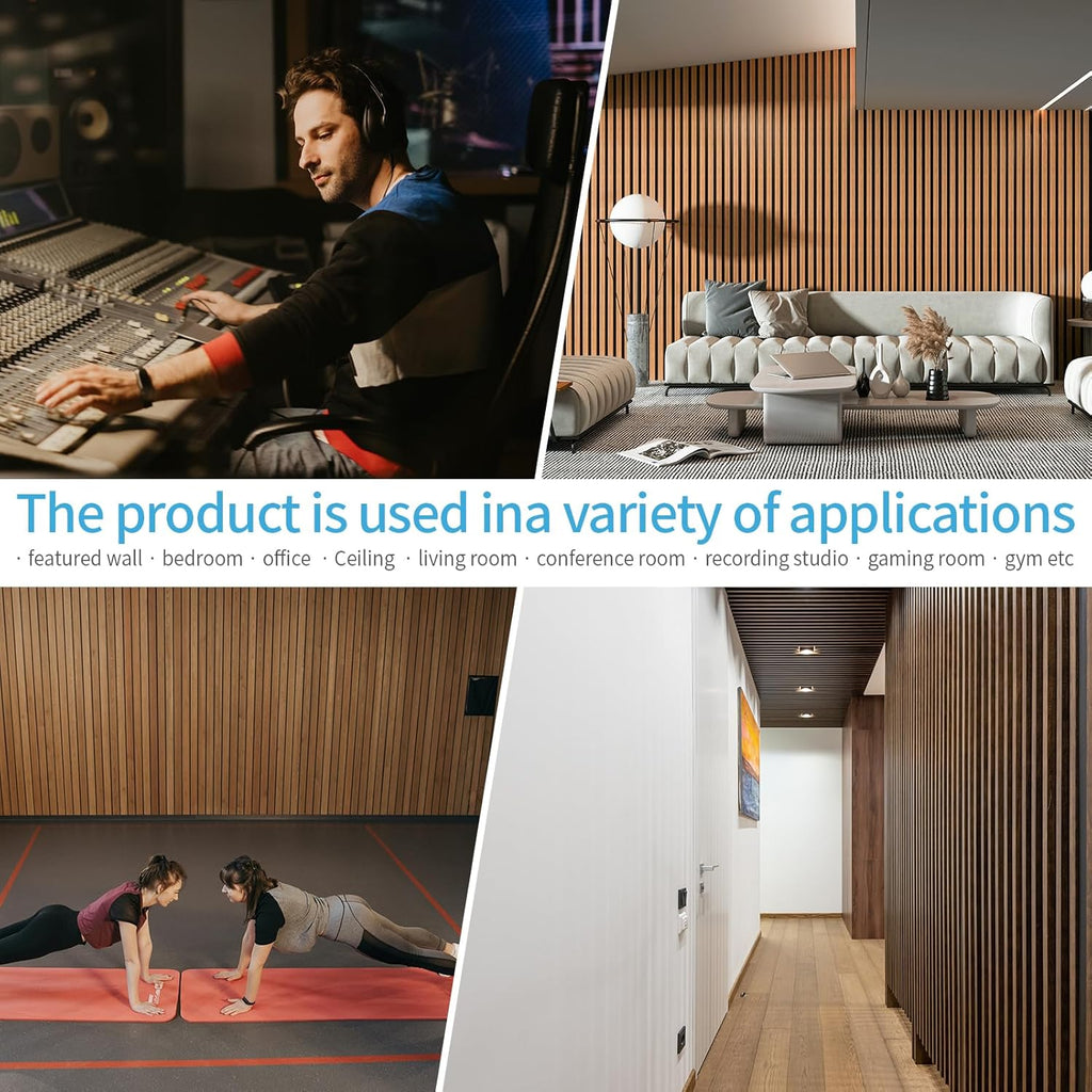 Art3d 4 Pieces 94.5' x 7.9' Acoustic Slat Wood Wall and Ceiling Panels,Fluted Modern Sound Absorbing Panels, Teak