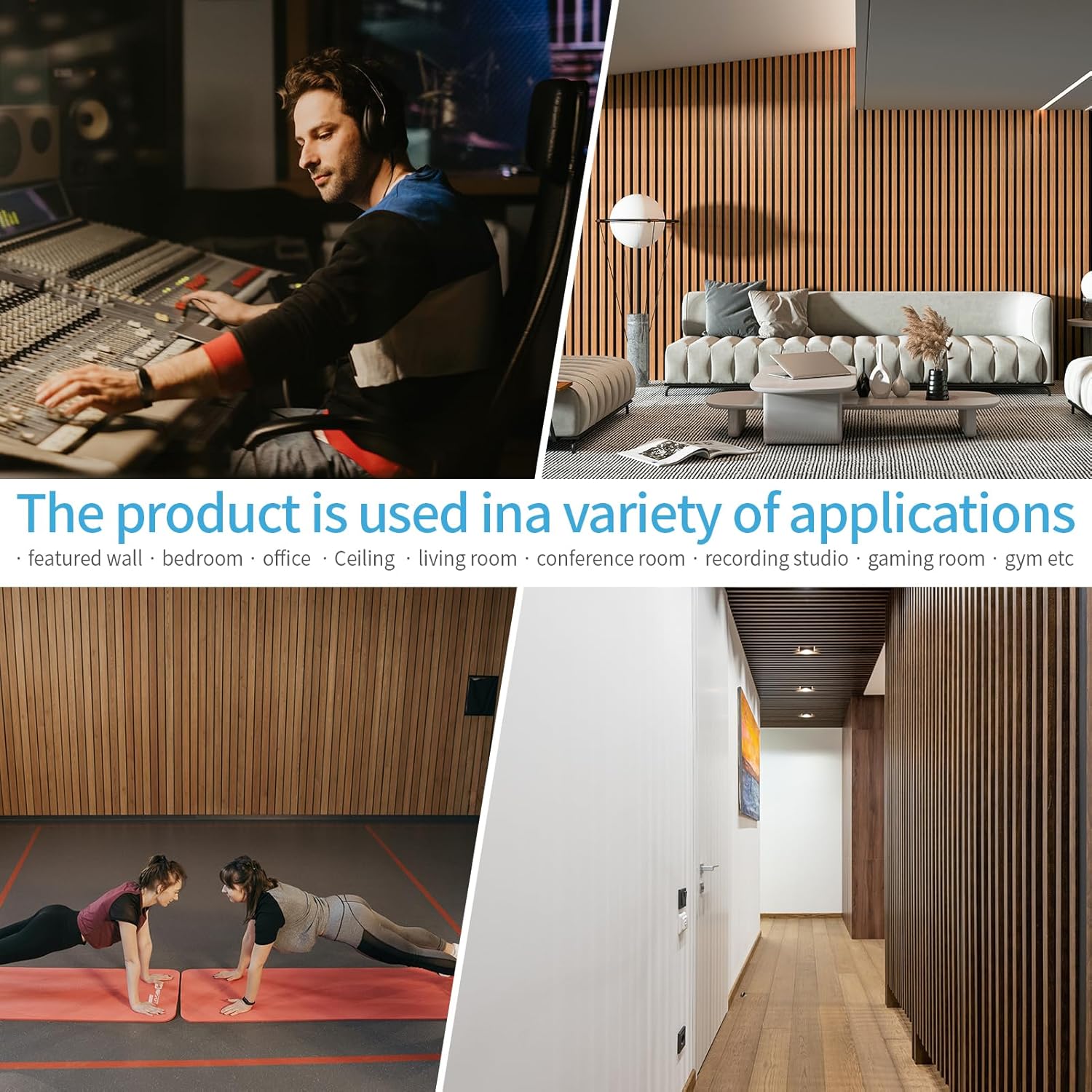 Art3d 4 Pieces 94.5' x 7.9' Acoustic Slat Wood Wall and Ceiling Panels,Fluted Modern Sound Absorbing Panels, Teak