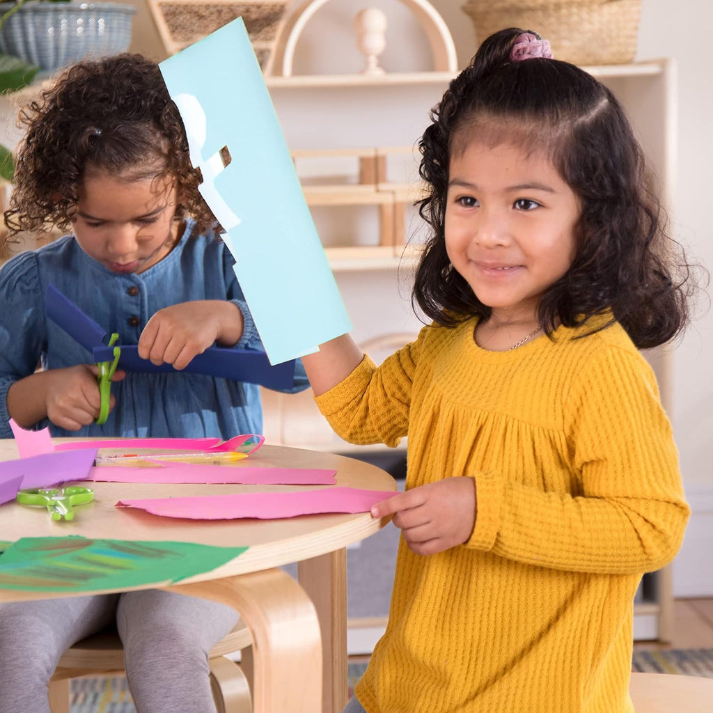 Guidecraft Nordic Table and Stools Set for Kids: Natural - 4 Stacking Bentwood Stools with Curved Wood Activity Table - Children's Modern Kitchen, Playroom and Classroom Furniture