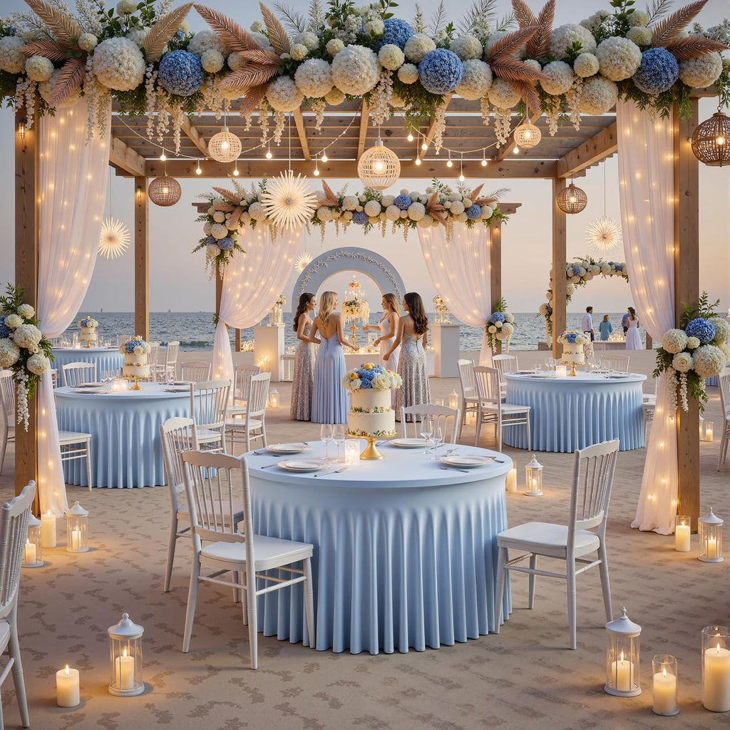 Outpain 6 Pack Dusty Blue Spandex Tablecloth for 60in/5FT Round Tables,Stretchy 120inch Fitted Round Table Cloths, Wrinkle Free Tablecloth with Skirt for Wedding, Graduation & Banquet