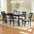 LUXOAK 7-Piece Solid Wood Dining Table Set, 60' Farmhouse Dining Table with 6 Chairs, Rectangular Table Set for 6, Kitchen & Dining Room Furniture, Grey & White
