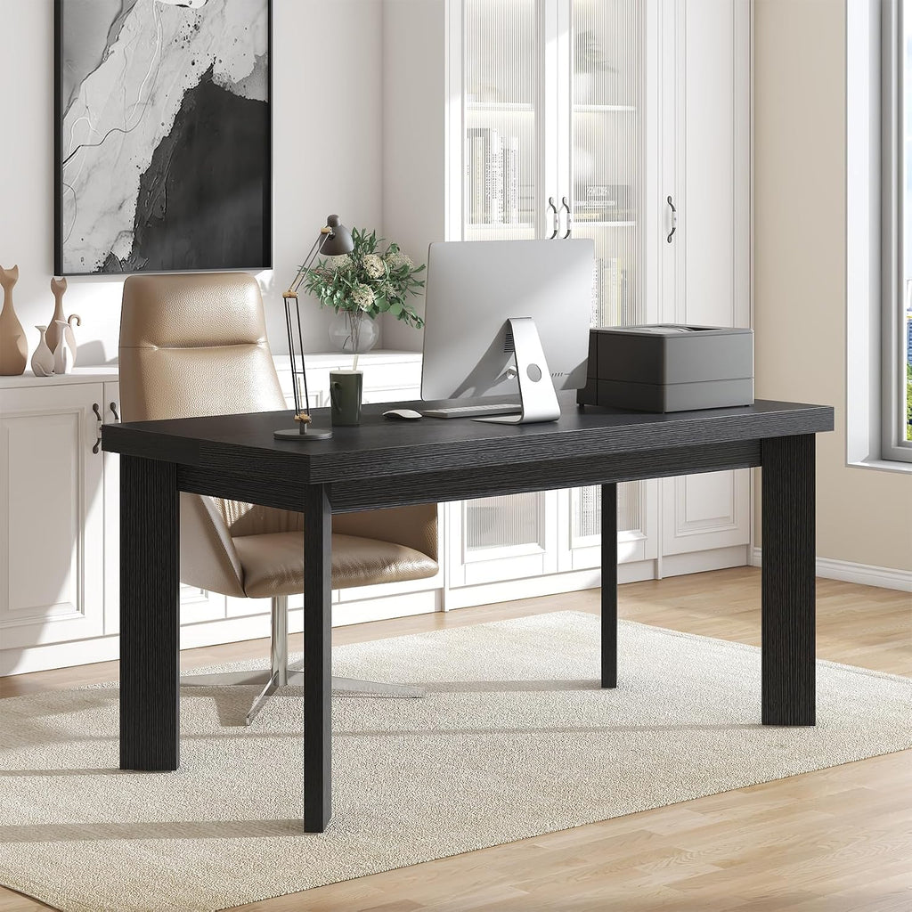 Bigbiglife 63 Inch Dining Table for 6, Indoor Outdoor Dining Table with Wood Legs, Kitchen Table with Large Tabletop, Rectangular Dinner Table for Dining Room, Living Room, Kitchen, Black
