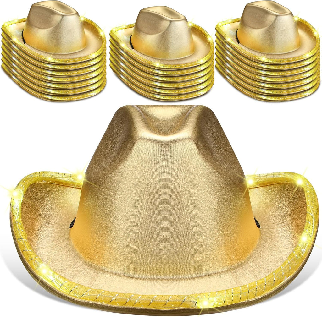 Tisancy 20 Pack Lights Cowboy Cowgirl Hat LED Flashing Light Up Hat for Western Bachelorette Party Wedding Bridal