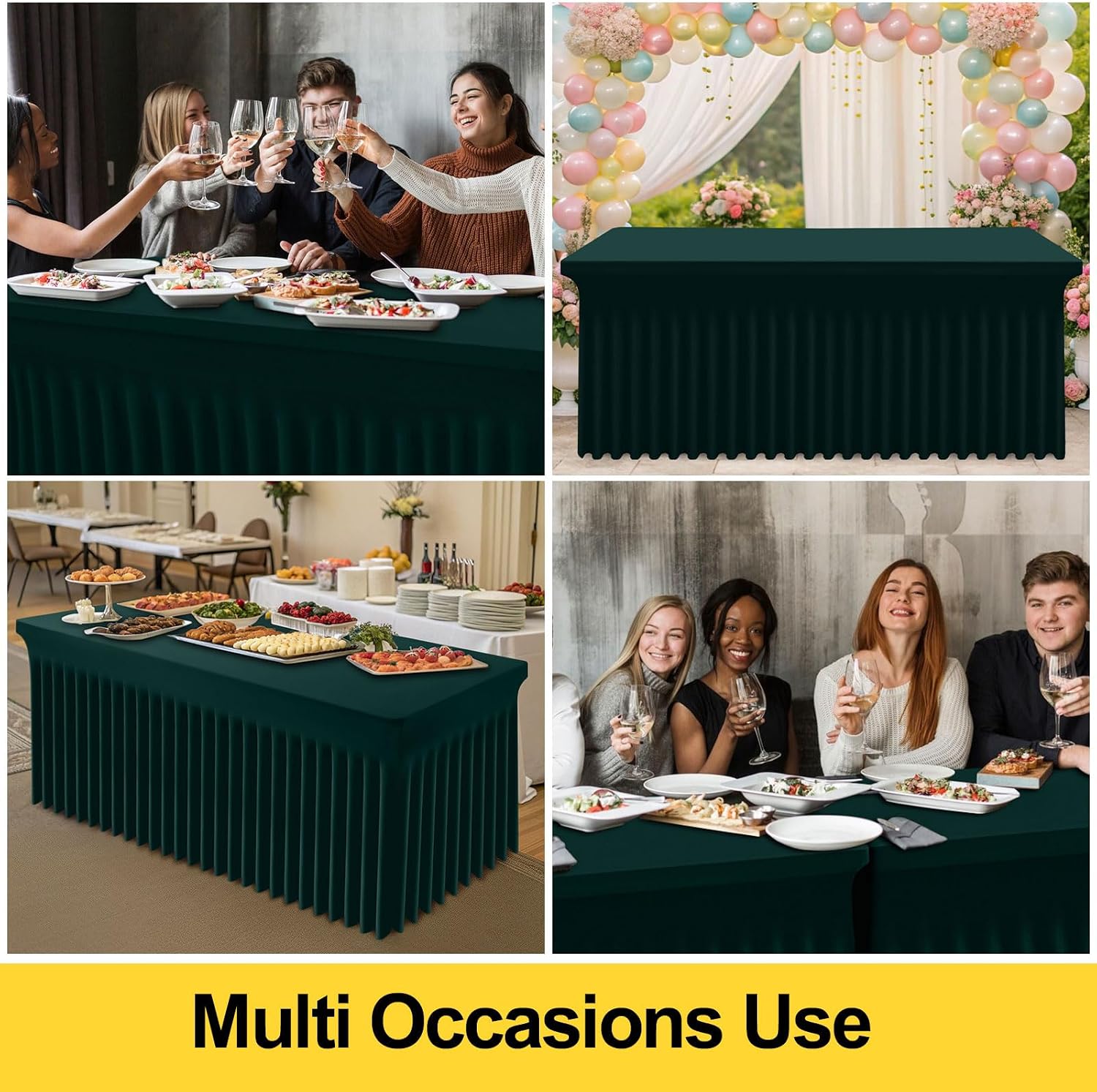 Smiry Spandex Tablecloth 6 Pack, Elastic Fitted Stretch Tablecloth for 6FT Rectangle Tables, Waterproof Washable Table Cover Skirt for Wedding, Banquet & Parties (Hunter Green, 72Lx30Wx30H Inch)