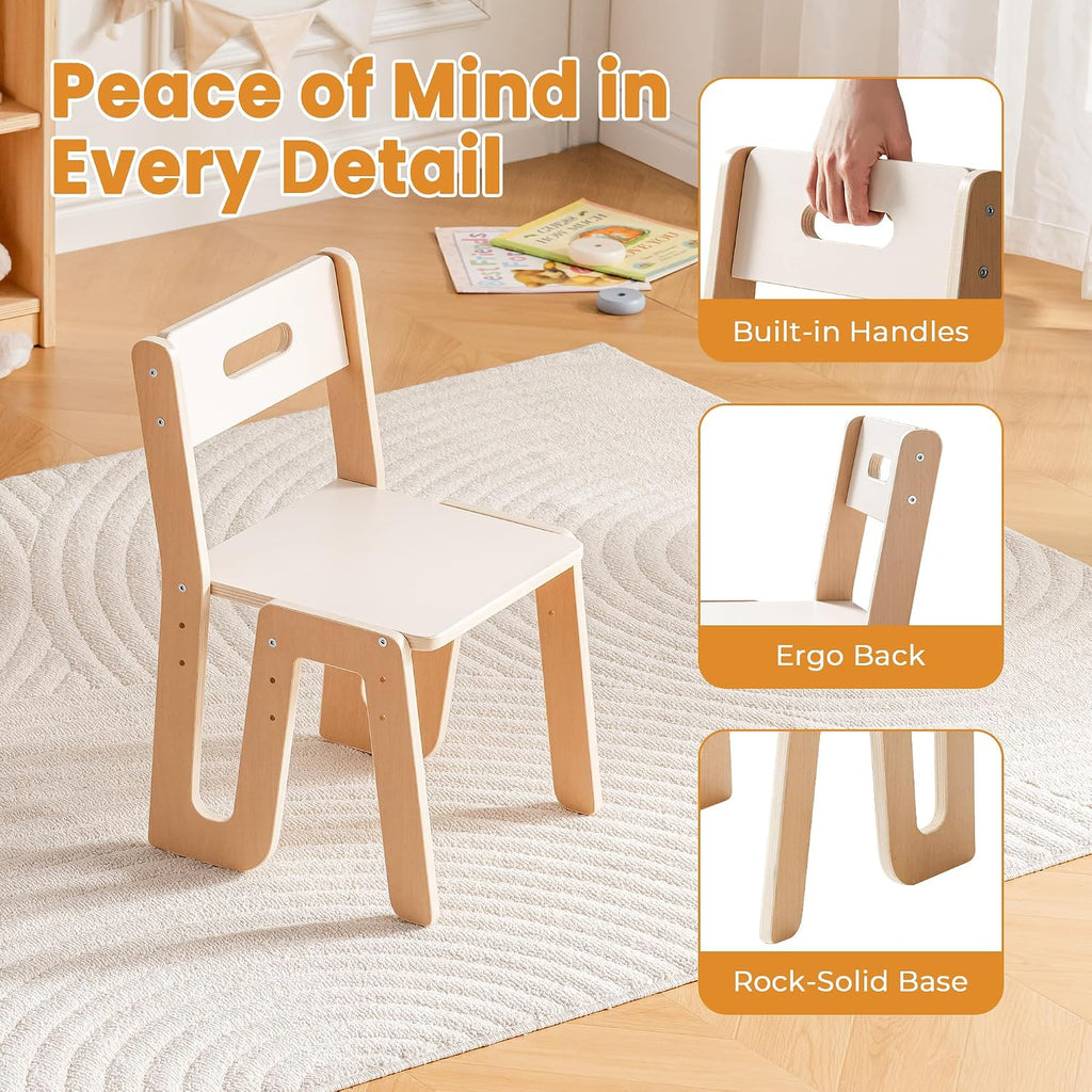 ROBOTIME Wooden Kids Table and Chairs, Adjustable Height Toddler Table and Chair Set, Round Kids Desk and Chair Set for Ages 3+, Sturdy Design, Easy to Clean, Perfect for Study, Playroom & Mealtime