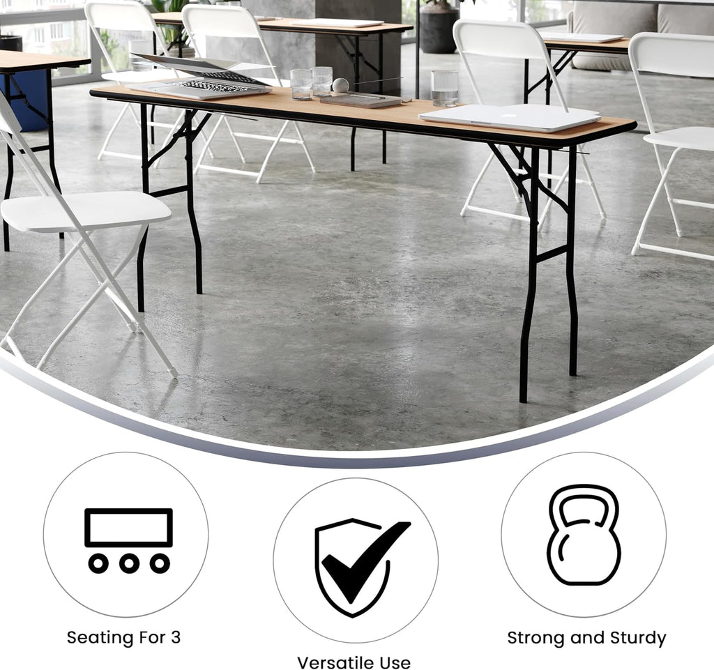 Flash Furniture Gael 6' Wood Folding Training and Event Table, Rectangular Folding Training Table with Smooth Clear Coated Finished Top, Natural