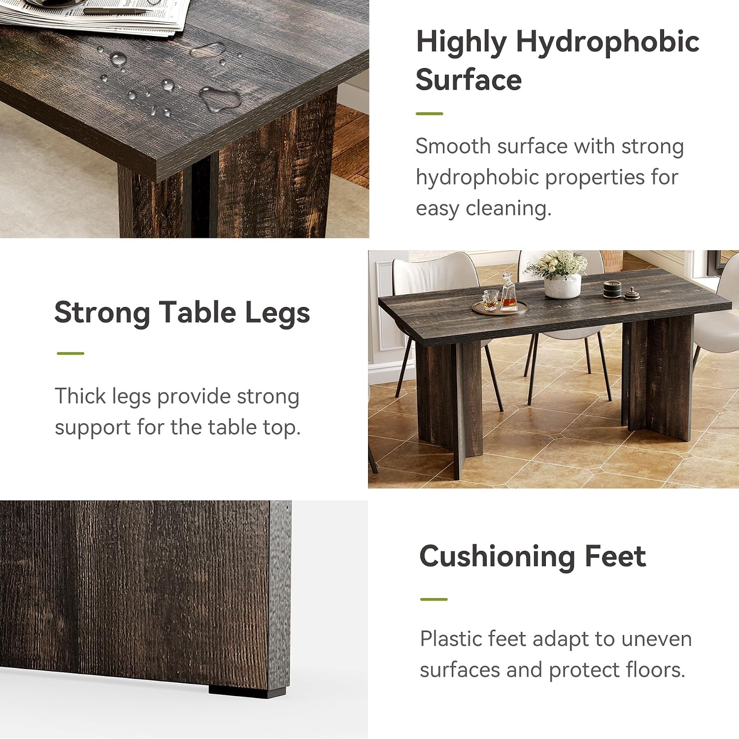 LITTLE TREE Wooden Dining Table Set for 6, 63-Inch Rectangle Kitchen Table, Modern Dinner Table for Home Dining Room, Kitchen Room,Dark Grey