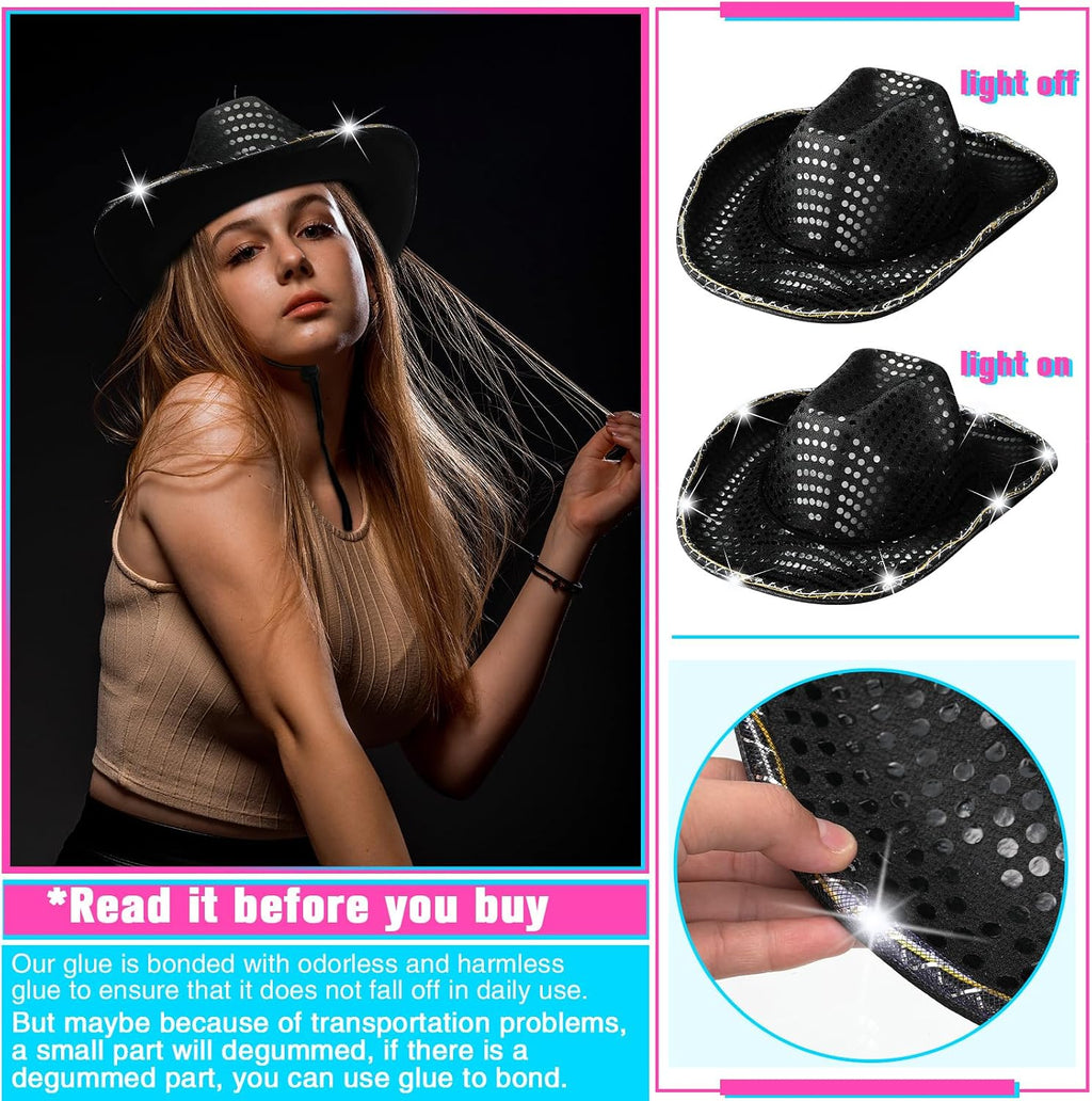 Tisancy 20 Pack Lights Cowboy Cowgirl Hat LED Flashing Light Up Hat for Western Bachelorette Party Wedding Bridal