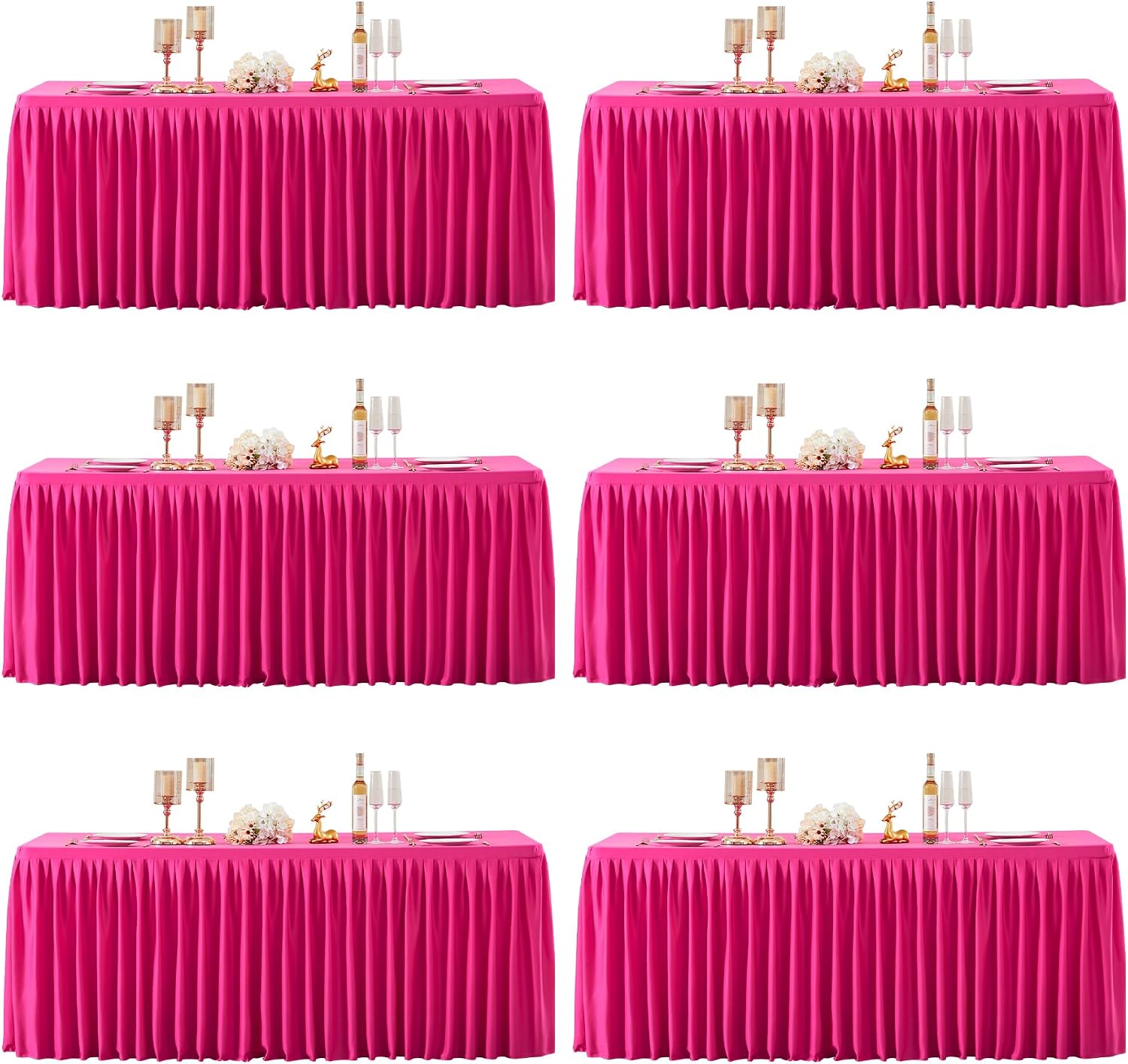6 Packs Hot Pink Tableclothes for 6 Foot Rectangle Tables, Wrinkle Free Fitted Table Cloth 6ft Stretch Table Cover with Skirt for Parties Weddings Birthday Banquet Baby Shower