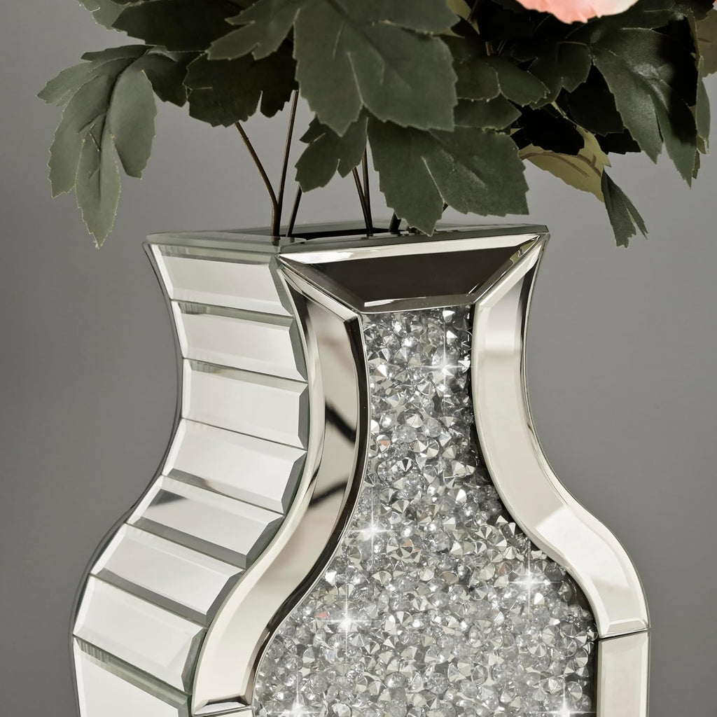 SHYFOY 43' Extra Large Floor Vase Oversized Crushed Diamond Mirrored Vase Silver Big Crystal Vases for Home Decor Living Room Floor
