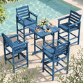 SERWALL 5-Piece Adirondack Bar Chair Set, HDPE Adirondack Barstools with Pub Table, Outdoor Patio Bar Furniture for Bistro, Balcony, Poolside, Garden - Blue