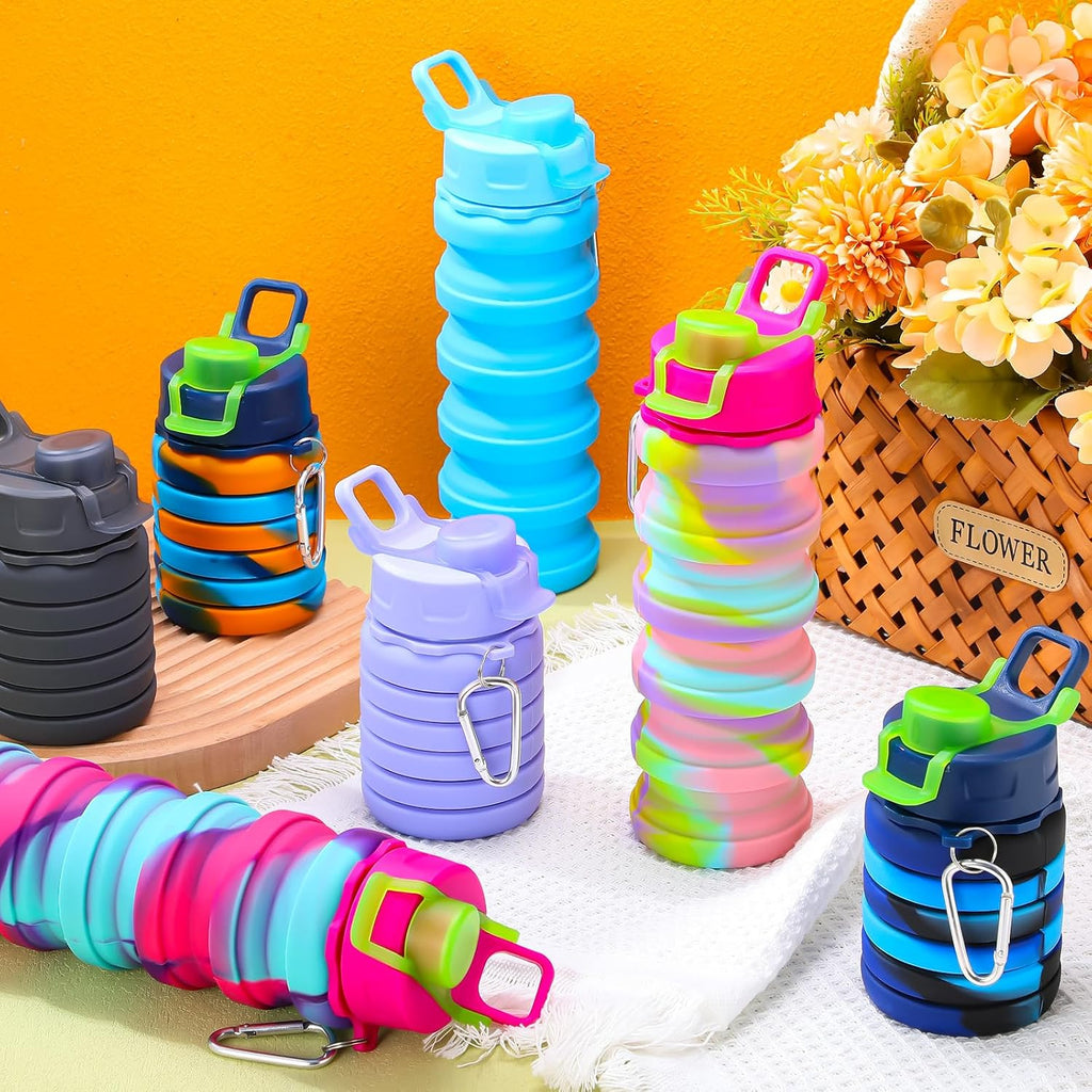Sunnyray Collapsible Water Bottles Bulk Foldable Water Bottles 17oz Silicone Portable Leak Proof Reusable Sports with Clip for Travel Hiking Camping Outdoor(Colorful,40 Pack)